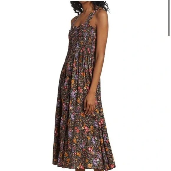 By TiMo Smocked Bodice Midi Sundress Floral Bright Fields XS Anthropologie - Picture 3 of 8